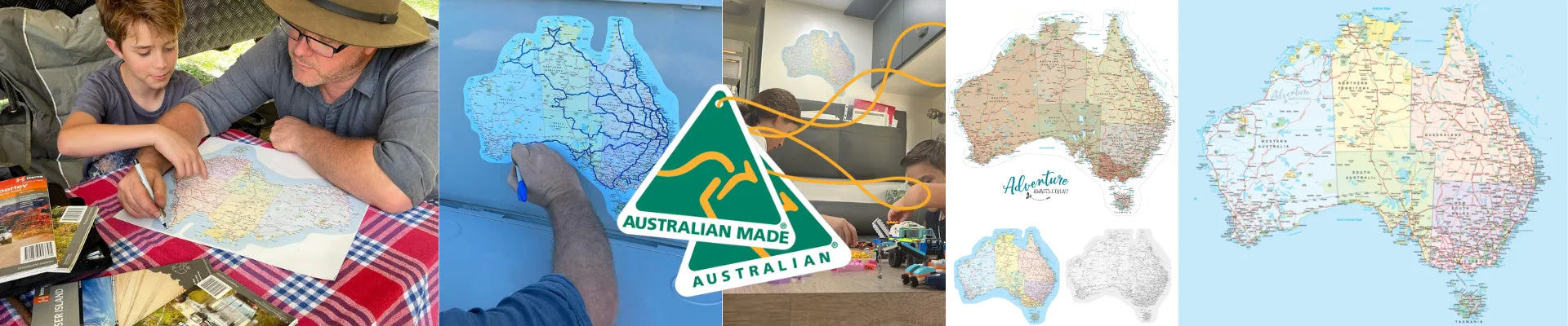 Map of Australia Sticker Decals collection — Australian made maps for caravans, road trips and families — Adventure Awaits
