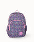Floral-patterned backpack with pink accents on a white background