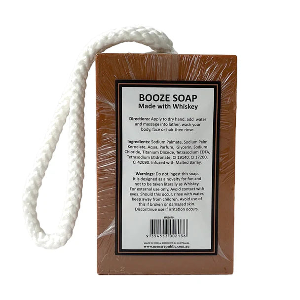 Men’s Republic booze soap made with whiskey, back label with rope handle — Adventure Awaits