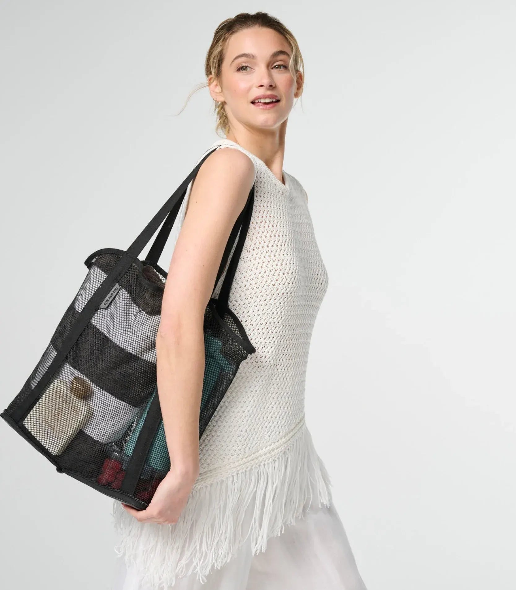 Fox And Leo | Get Up and Go Bag - Foldaway Leather & Mesh Tote