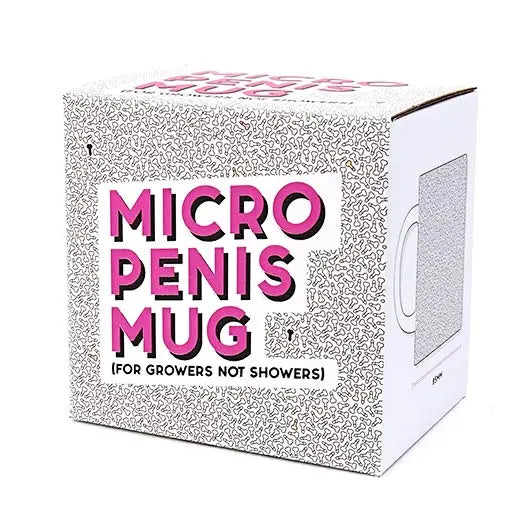 Micro Penis Mug novelty gift box with black micro penis pattern and pink lettering — Adventure Awaits