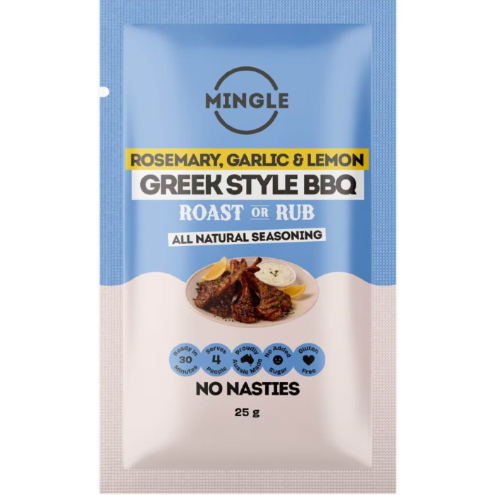 Mingle Greek Style BBQ rosemary, garlic and lemon all natural seasoning blend in 25 g pouch — Adventure Awaits