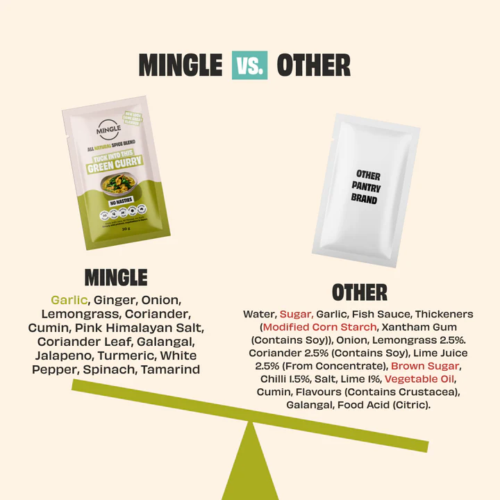 Mingle green curry meal blend ingredients compared with pantry brand — Adventure Awaits