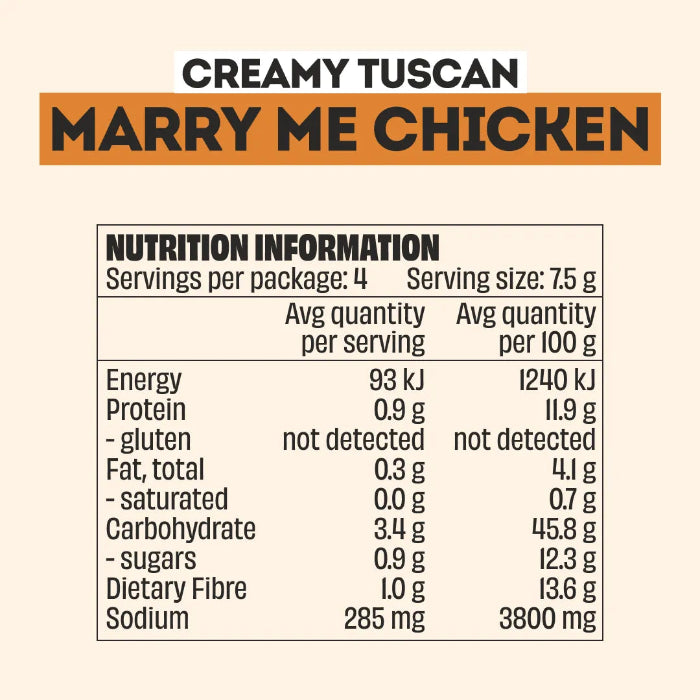 Mingle Creamy Tuscan Marry Me Chicken nutrition information panel with serving size and nutrient values — Adventure Awaits