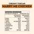 Mingle Creamy Tuscan Marry Me Chicken nutrition information panel with serving size and nutrient values — Adventure Awaits
