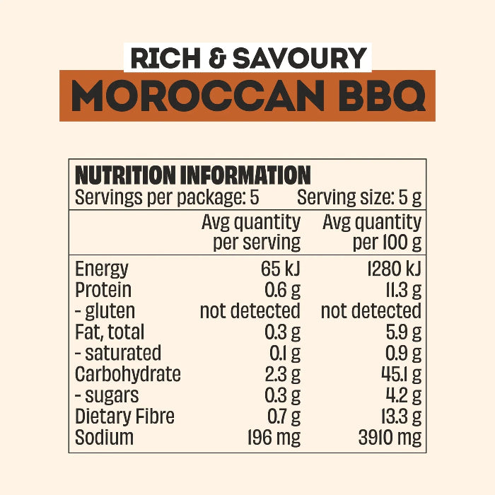 Mingle Moroccan BBQ nutrition information panel showing serving size and nutrient values — Adventure Awaits