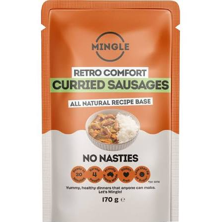 Mingle Retro Comfort Curried Sausages all natural recipe base 170g pouch — Adventure Awaits