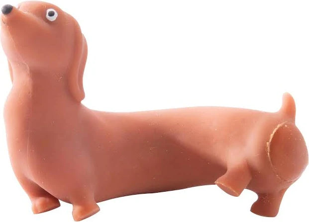 Mini stretchy sausage dog toy with long body and googly eyes — Adventure Awaits