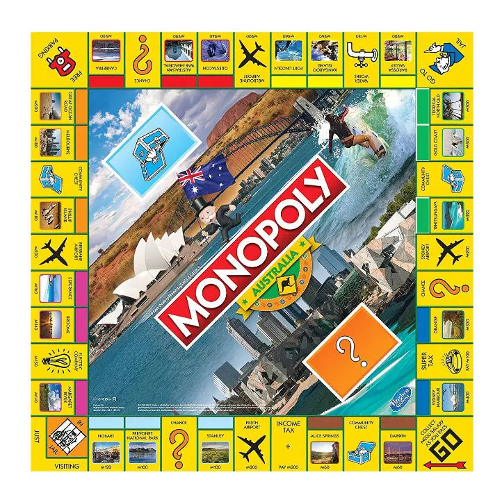 Adventure Awaits Monopoly Australia board game featuring iconic Australian landmarks and themed property spaces
