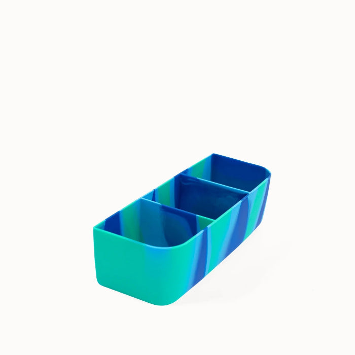 Blue and teal marbled three-section bento lunchbox divider tray — Adventure Awaits