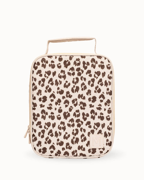 Montii kids insulated lunch bag with beige and brown leopard print, compact lunch bag with handle for school, outings or travel Adventure Awaits