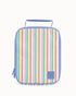 Montii kids insulated lunch bag with colourful rainbow stripe print, compact lunch bag with handle for school, outings or travel Adventure Awaits
