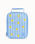 Montii kids insulated lunch bag with blue stripe and yellow sun print, compact lunch bag with handle for school, outings or travel Adventure Awaits