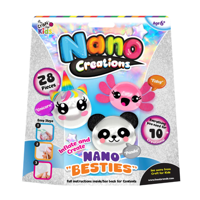 Craft for Kids Nano Creations Nano Besties kit with cute inflatable panda, unicorn and fishy characters for DIY sensory craft fun Adventure Awaits
