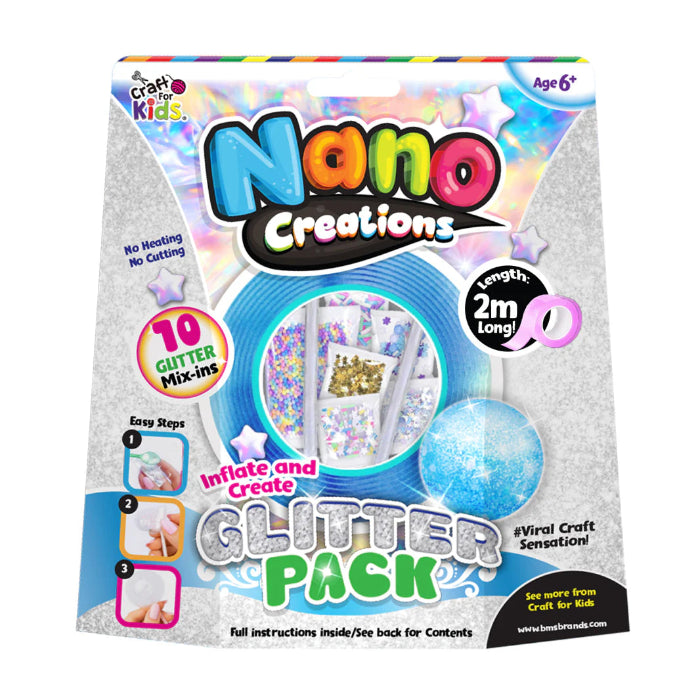 Craft for Kids Nano Creations glitter pack with blue nano tape, colourful glitter mix ins and DIY sensory bubble craft accessories Adventure Awaits