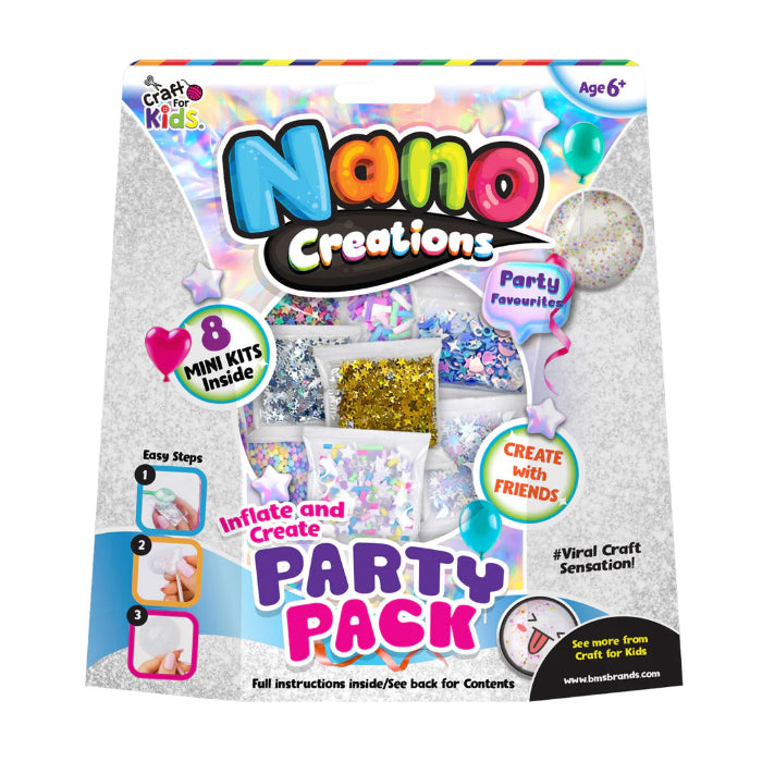 Craft for Kids Nano Creations party pack with glitter mix ins and mini DIY sensory craft kits for creating inflatable bubble party favours Adventure Awaits