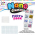 Craft for Kids Nano Creations party pack contents including glitter mix ins, straws and pre cut nano tape squares for DIY sensory bubble crafts Adventure Awaits