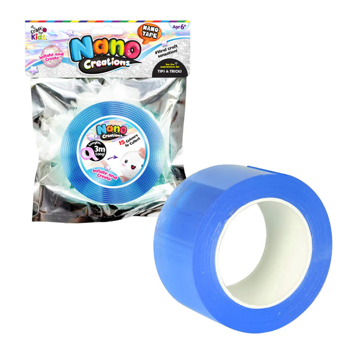 Craft for Kids Nano Creations blue nano tape roll with retail packaging, stretchy sensory craft tape for inflating DIY bubble creations Adventure Awaits