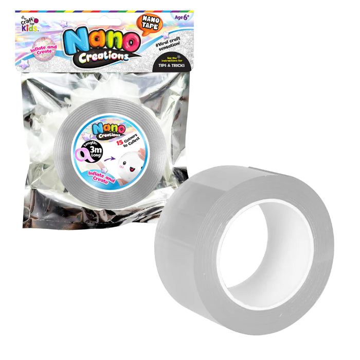 Craft for Kids Nano Creations clear nano tape roll with retail packaging, stretchy sensory craft tape for inflating DIY bubble creations Adventure Awaits