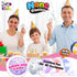 family wearing party hats using Craft for Kids Nano Creations nano tape kit to make glitter bubble creations for parties and sensory fun Adventure Awaits