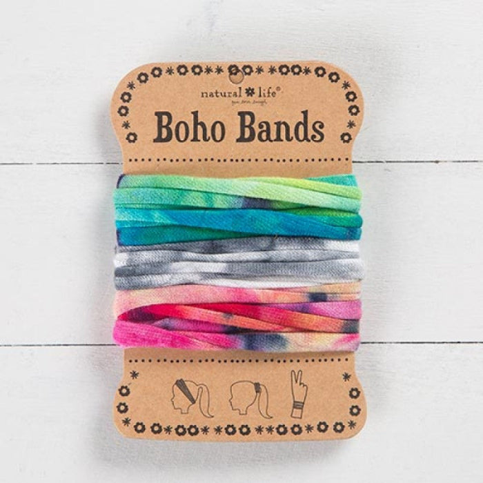 Natural Life Boho Bands pastel tie dye fabric hair ties set, soft stretch headbands for travel and everyday wear Adventure Awaits