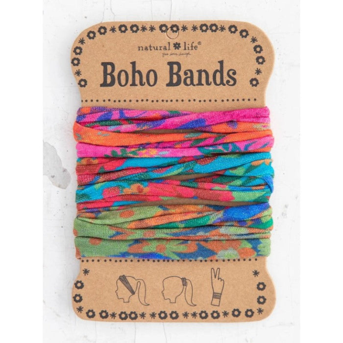 Natural Life Boho Bands colourful fabric hair ties set on card, versatile headbands for travel and everyday wear Adventure Awaits