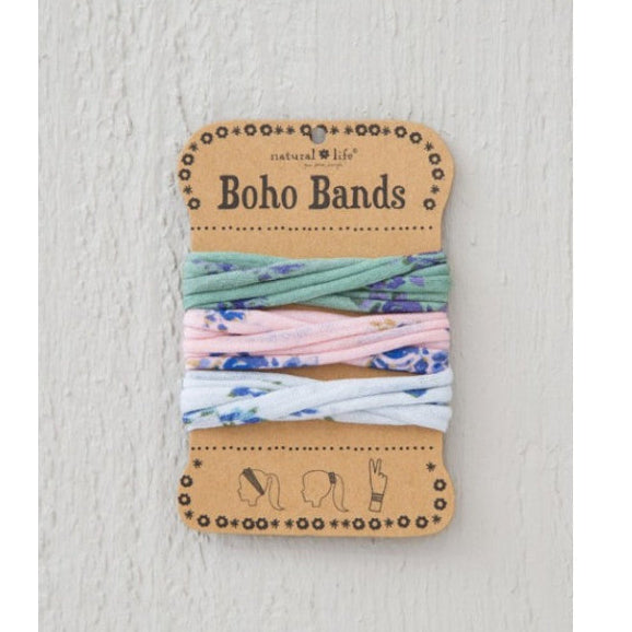 Natural Life Boho Bands soft floral fabric hair ties set in pastel tones, stretch headbands for travel and daily wear Adventure Awaits