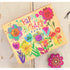 Colourful Happy Birthday floral greeting plaque with cheerful flowers, positive messages and playful artwork