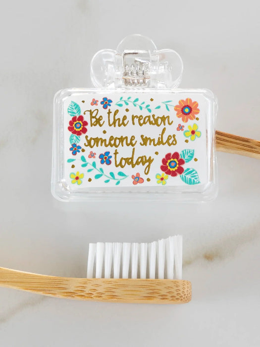 Clear toothbrush cover with Be the reason someone smiles today floral design — Adventure Awaits