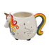 Unicorn shaped ceramic mug with rainbow mane and tail featuring an inspirational sparkle quote