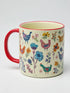 Natural Life Free Range chicken mug with colourful hens, flowers and red handle — Adventure Awaits