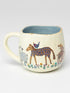 Natural Life Life Is Better With You ceramic mug with horse, sheep, chicken and blue interior — Adventure Awaits