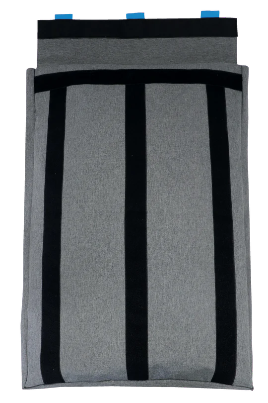 Back of Navigator grey caravan storage bag with black support straps — Adventure Awaits