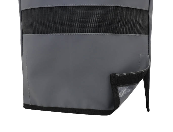 Close-up of grey Navigator Gas Regulator Buddy with black mesh panel and Velcro base slit - Adventure Awaits