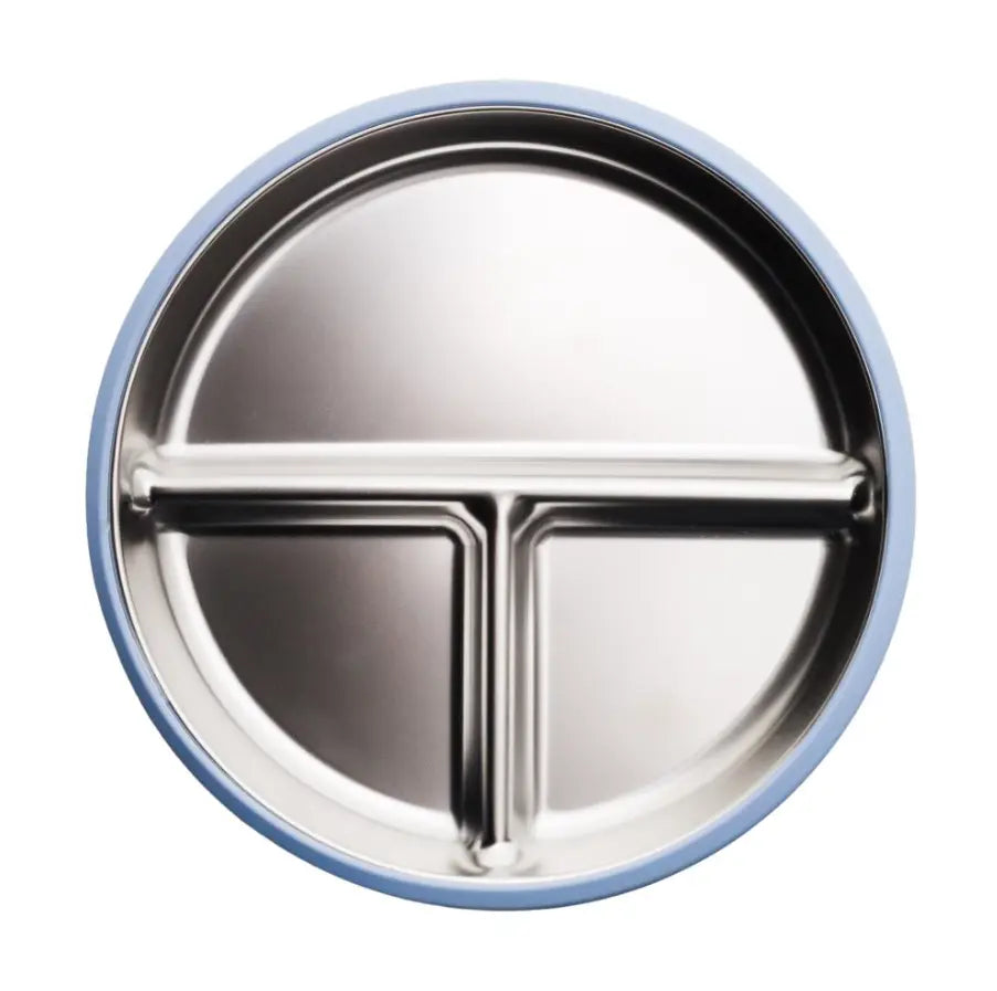 Blue baby divided suction plate with stainless steel sections — Adventure Awaits
