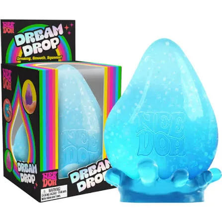 NeeDoh Blue 'Dream Drop' toy with packaging on a white background - Adventure Awaits