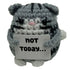 handmade crochet grey tabby cat plush toy holding a funny “Not Today…” quote sign