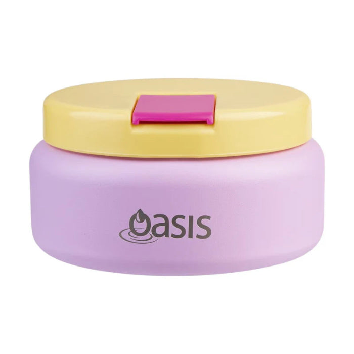 Oasis insulated food jar in lilac with yellow lid and pink tab, compact food storage solution for keeping meals fresh at home or travel Adventure Awaits