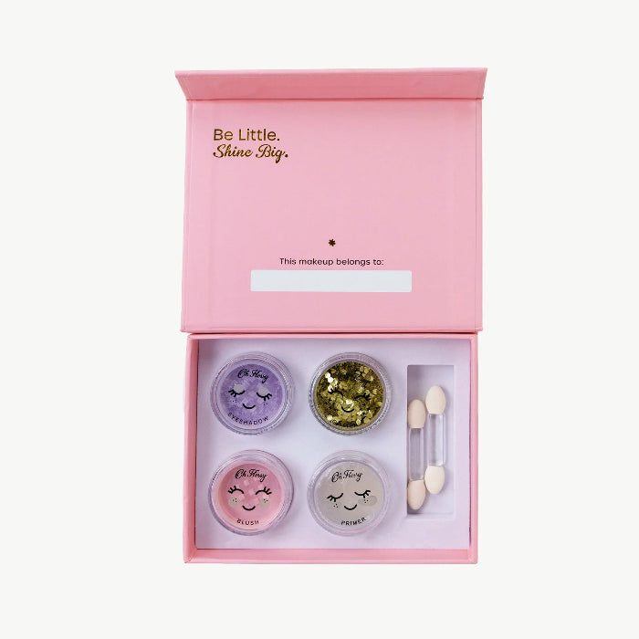 Oh Flossy kids makeup and glitter set in pink keepsake box with applicators, gentle pretend play gift Adventure Awaits