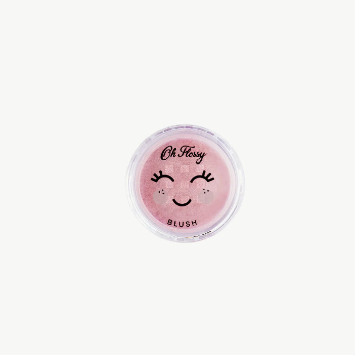 Oh Flossy kids pink blush pot with cute face design, gentle pretend play makeup for dress ups Adventure Awaits