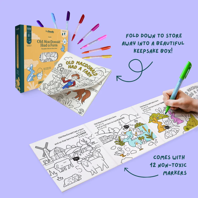 HeyDoodle | Reusable Colouring Book - Old MacDonald Had A Farm