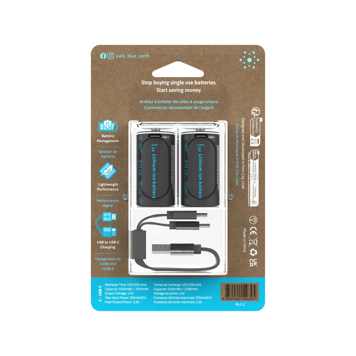 Paleblue USB Rechargeable Batteries | C x 2 Pack