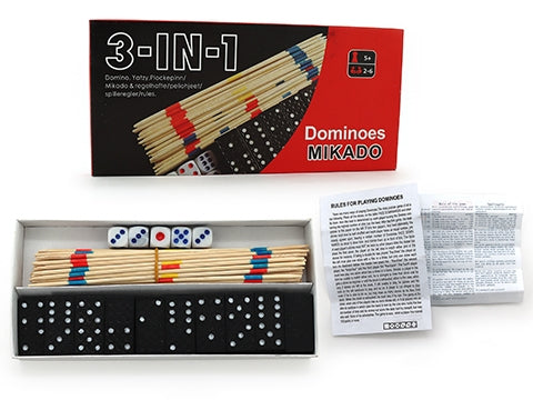 3 in 1 | Dominoes Mikado Pick-Up Sticks