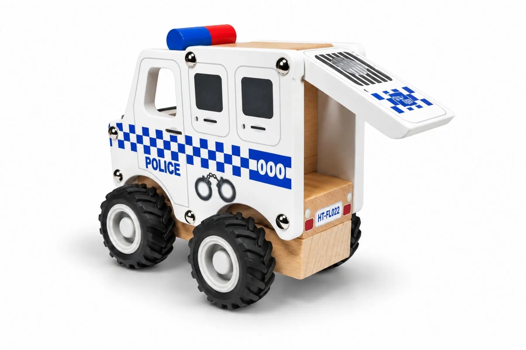Koala Dream Police Van with rear door open to reveal storage space for toys and treasures — Adventure Awaits
