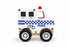 Side view of Koala Dream Aussie Wheels police van with blue checks and chunky black wheels — Adventure Awaits