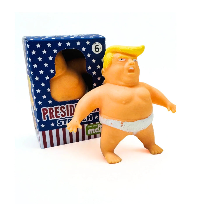 Presidential stress toy caricature in white briefs with star-spangled box — Adventure Awaits