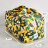 zipped up produce bag on bench in wattle print with dimensions