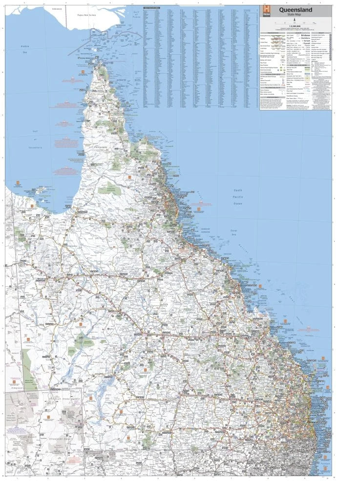 Map of Queensland with detailed roads and geography