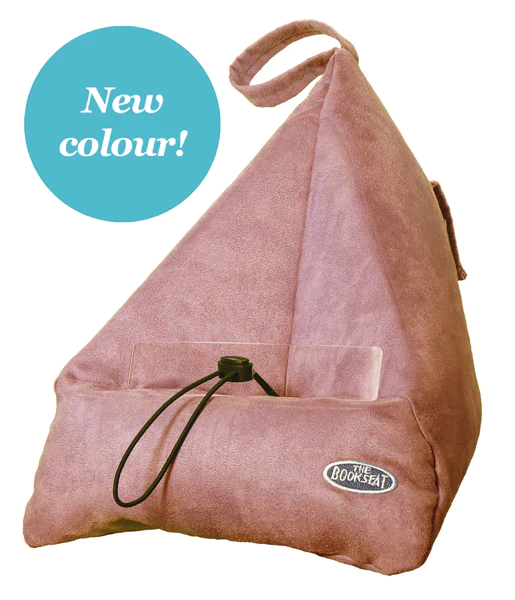 Rose Gold The Book Seat hands-free book holder with front pocket and new colour badge — Adventure Awaits