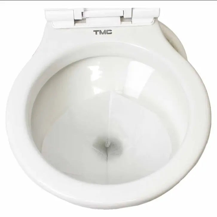 Adventure Awaits portable RV toilet fitted with a biodegradable Squeaky Clean toilet bowl liner